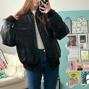 Sean John Vintage Oversized Leather Bomber Jacket